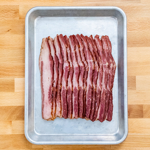 Thick-cut pasture-raised dry-aged beef bacon strips